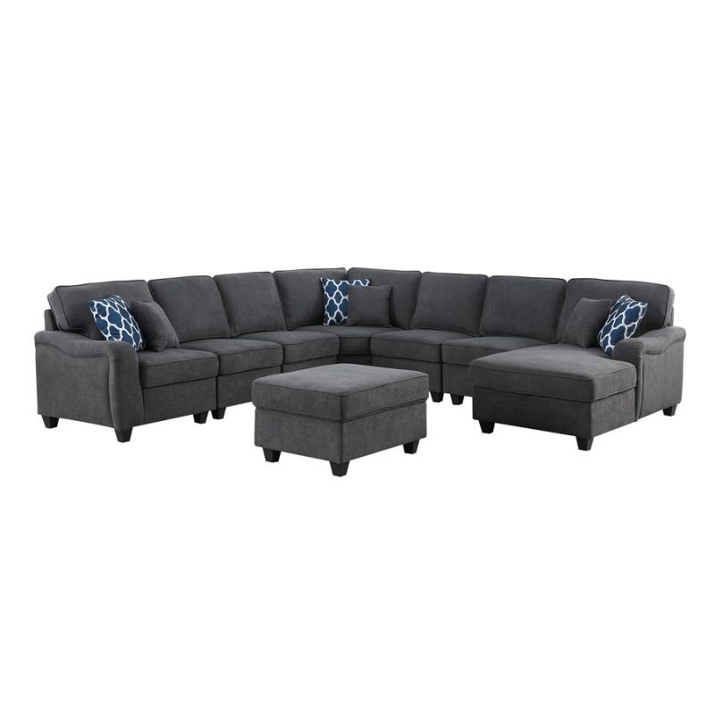 Lilola Home - Leo Dark Gray Woven 8Pc Modular L-Shape Sectional Sofa Chaise and Ottoman - 89125-6