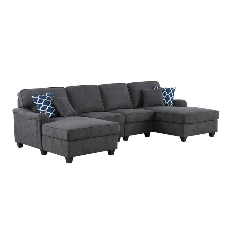 Lilola Home - Leo Dark Gray Woven Double Chaise 4Pc Modular Sectional Sofa - 89125-4