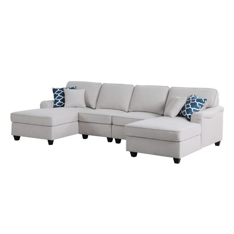 Lilola Home - Leo Light Gray Linen Double Chaise 4Pc Modular Sectional Sofa - 89121-4