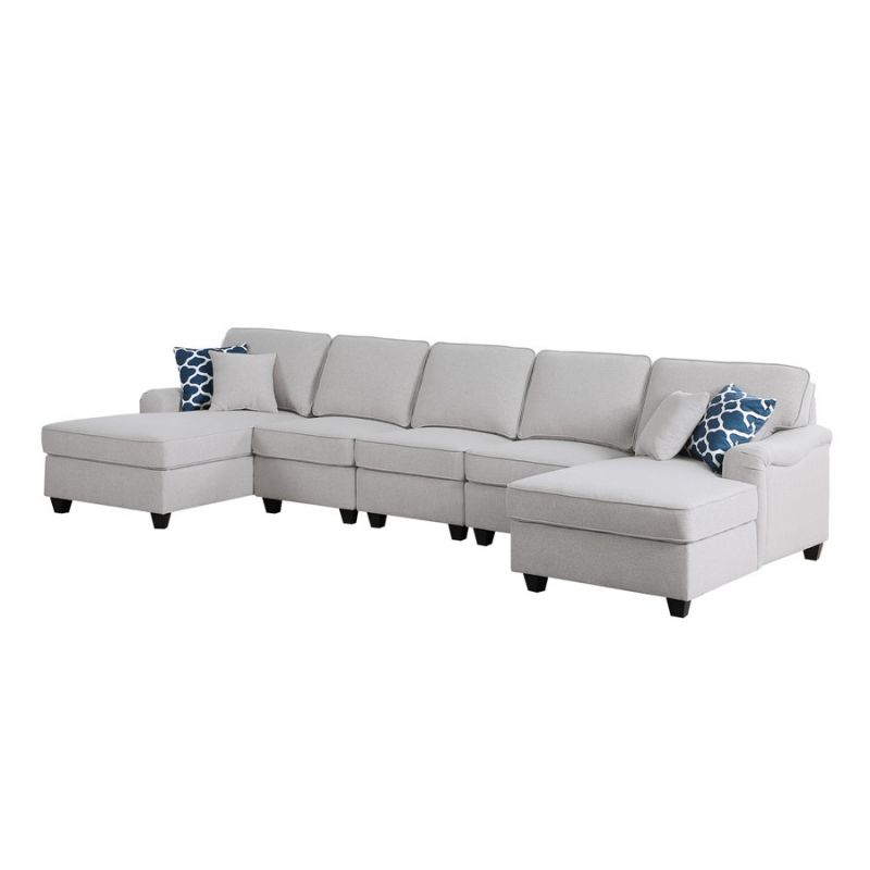 Lilola Home - Leo Light Gray Linen Double Chaise 5Pc Modular Sectional Sofa - 89121-3