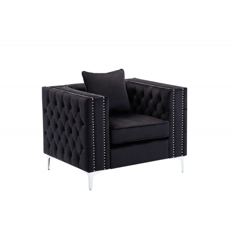 Lilola Home - Lorreto Black Velvet Chair - 89714-C