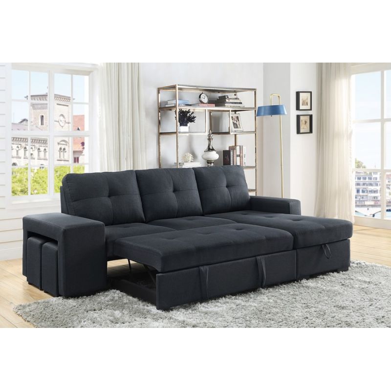 Lilola Home - Lucas Dark Gray Linen Sleeper Sectional Sofa with Reversible Storage Chaise - 81394
