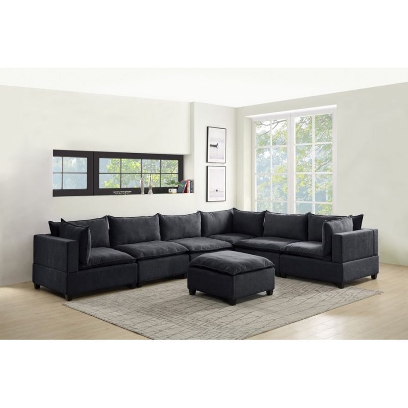 Lilola Home - Madison Dark Gray Fabric 7 Piece Modular Sectional Sofa with Ottoman - 81401-9