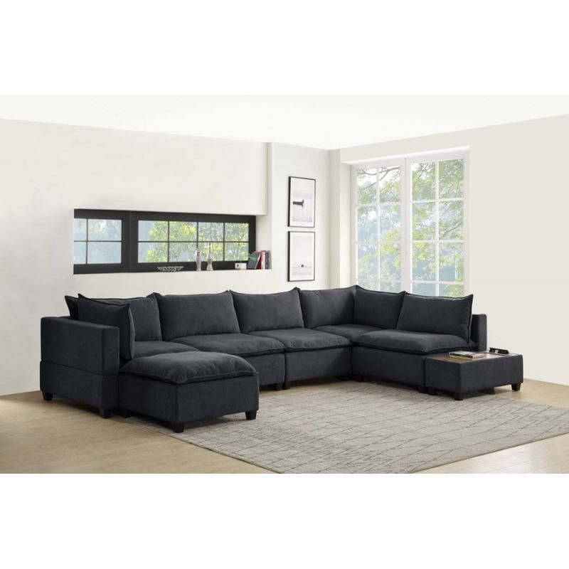 Lilola Home - Madison Dark Gray Fabric 7Pc Modular Sectional Sofa Chaise with USB Storage Console Table - 81401-11B