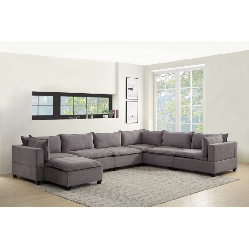 Lilola Home - Madison Light Gray Fabric 7 Piece Modular Sectional Sofa Chaise - 81400-9A