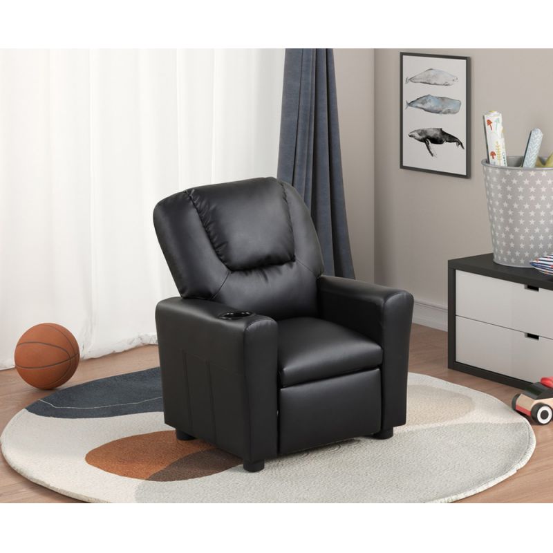 Lilola Home - Marisa Black PU Leather Kids Recliner Chair - 88854