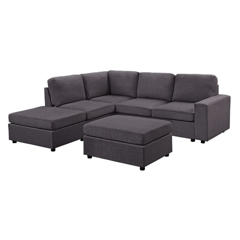 Lilola Home - Marta Modular Sectional Sofa with Ottoman in Dark Gray Linen - 81801-8