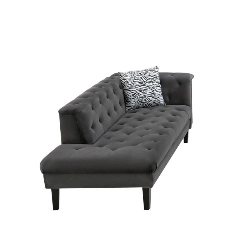 Lilola Home - Mary Dark Gray Velvet Tufted Chaise With 1 Accent Pillow - 89223-CH