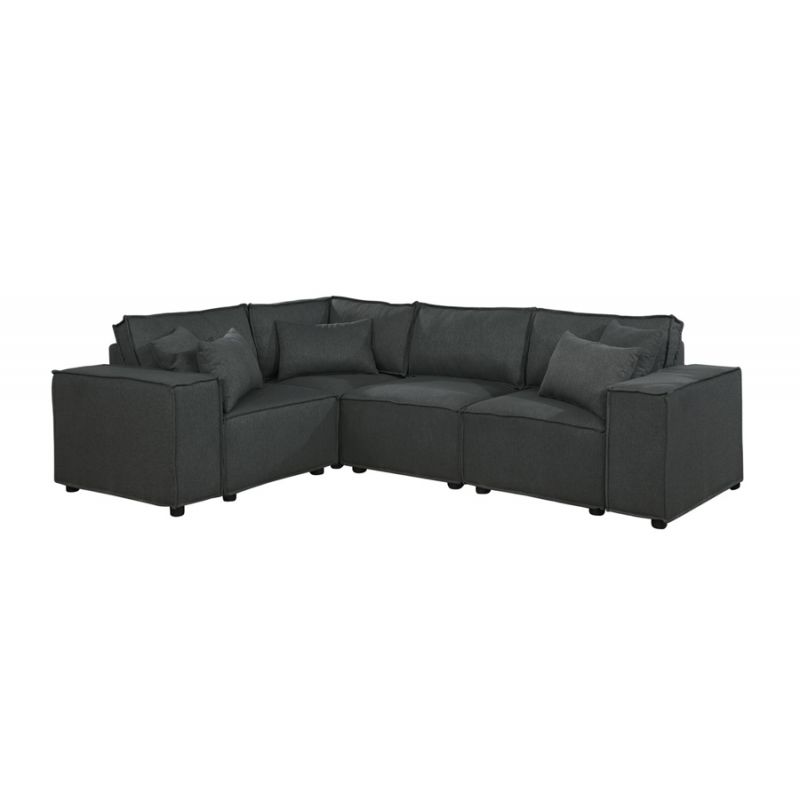 Lilola Home - Melrose Modular Sectional Sofa with Ottoman in Dark Gray Linen - 89117-4