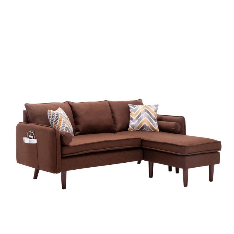 Lilola Home - Mia Brown Sectional Sofa Chaise with USB Charger & Pillows - 89628BN