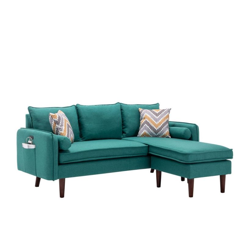 Lilola Home - Mia Green Sectional Sofa Chaise with USB Charger & Pillows - 89628GN