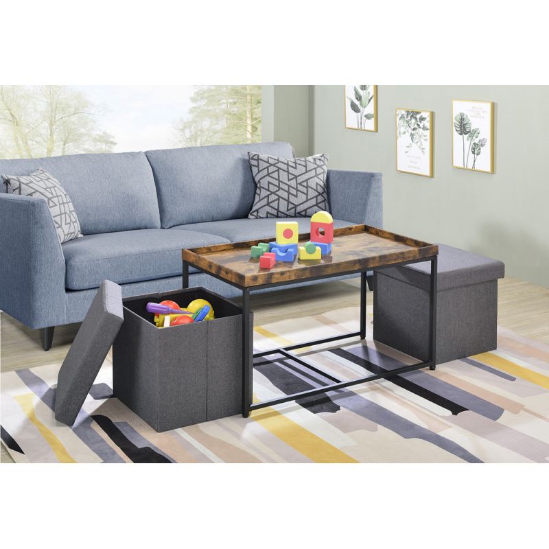 Lilola Home - Monty Weathered Oak Wood Grain 3 Piece Coffee Table Set with Raised Edges - 98038