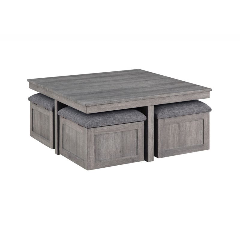 Lilola Home - Moseberg Distressed Gray Coffee Table with Storage Stools - 98011