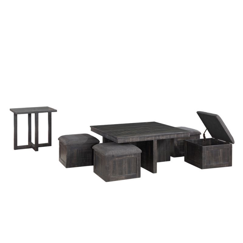 Lilola Home - Moseberg Gray Oak Coffee Table with Storage Stools and End Table Set - 98015-SET