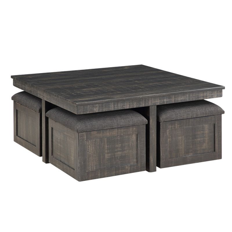 Lilola Home - Moseberg Gray Oak Coffee Table with Storage Stools - 98015