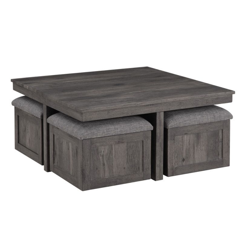 Lilola Home - Moseberg Rustic Wood Coffee Table with Storage Stools - 98013