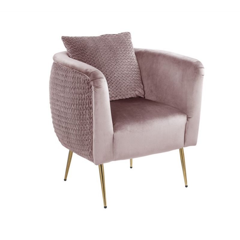 Lilola Home - Natalie Blush Pink Velvet Barrel Accent Chair with Metal Legs - 88888
