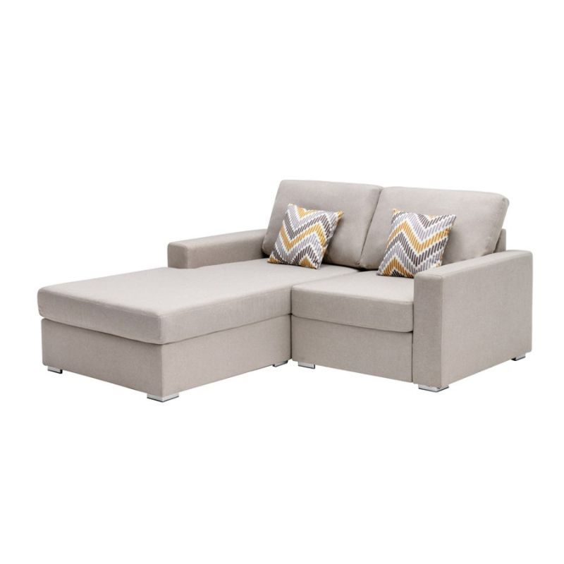 Lilola Home - Nolan Beige Linen Fabric 2-Seater Reversible Sofa Chaise with Pillows and Interchangeable Legs - 89420-13B