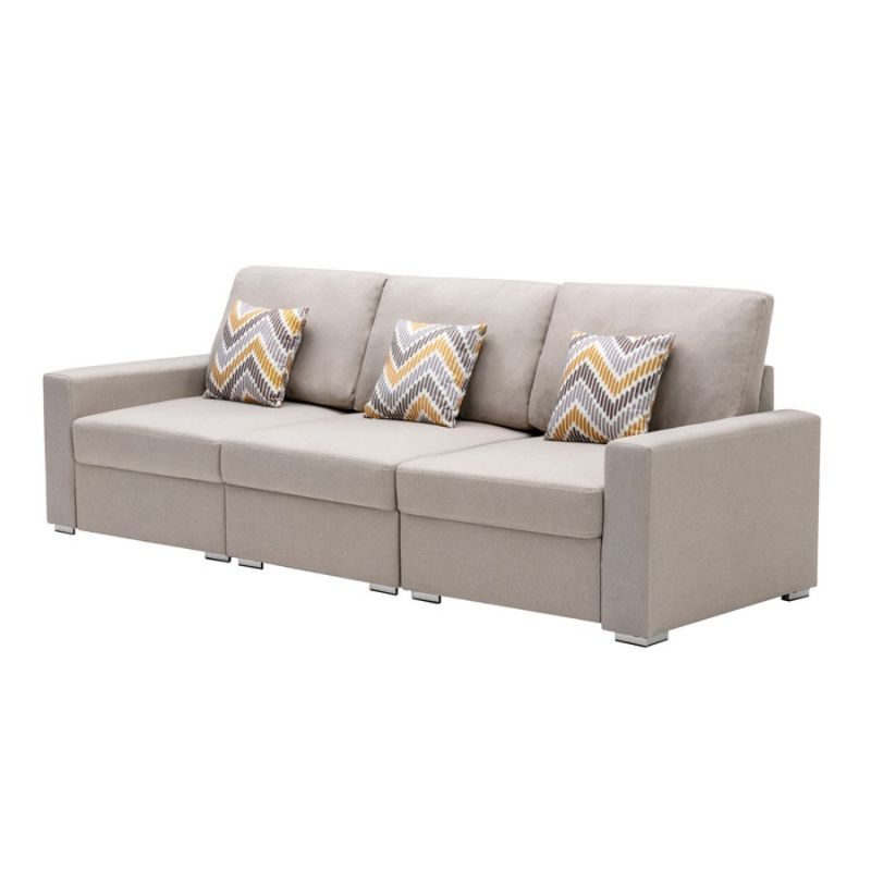 Lilola Home - Nolan Beige Linen Fabric Sofa with Pillows and Interchangeable Legs - 89420-14