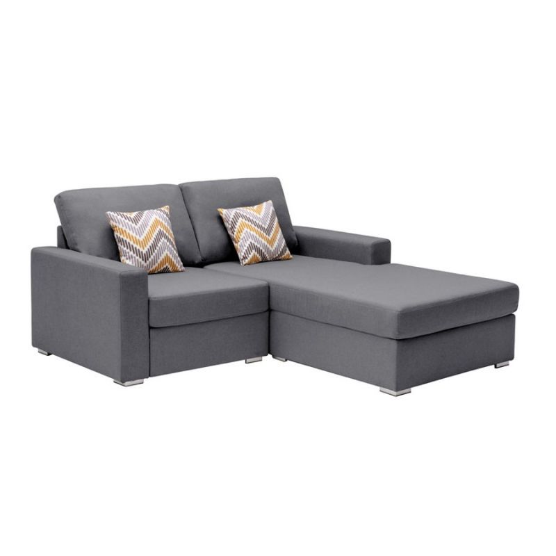 Lilola Home - Nolan Gray Linen Fabric 2-Seater Reversible Sofa Chaise with Pillows and Interchangeable Legs - 89425-13A