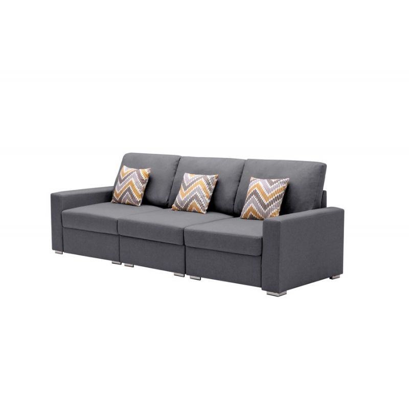 Lilola Home - Nolan Gray Linen Fabric Sofa with Pillows and Interchangeable Legs - 89425-14