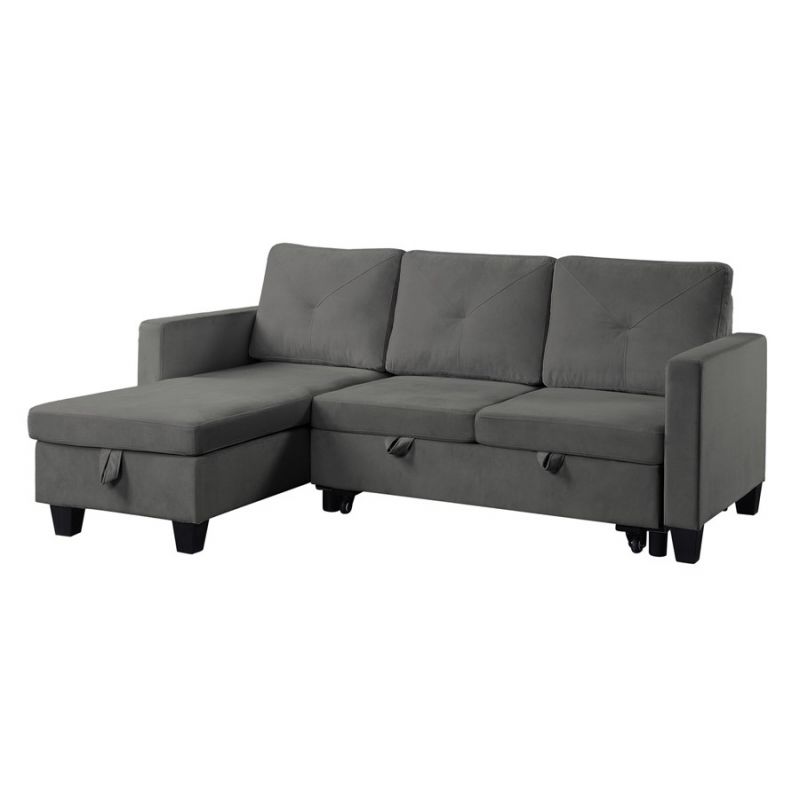 Lilola Home - Nova Dark Gray Velvet Reversible Sleeper Sectional Sofa with Storage Chaise - 89332DG