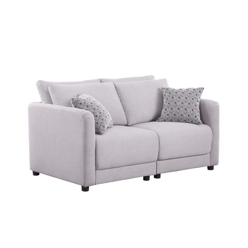Lilola Home - Penelope Light Gray Linen Fabric Loveseat with Pillows - 89126-9