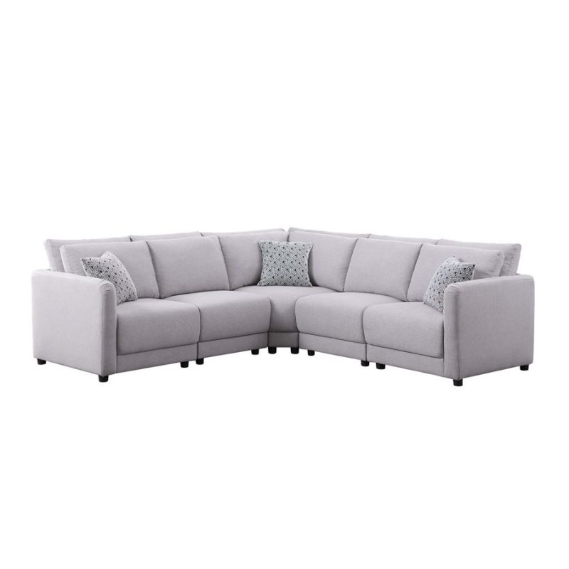 Lilola Home - Penelope Light Gray Linen Fabric Reversible L-Shape Sectional Sofa with Pillows - 89126-3