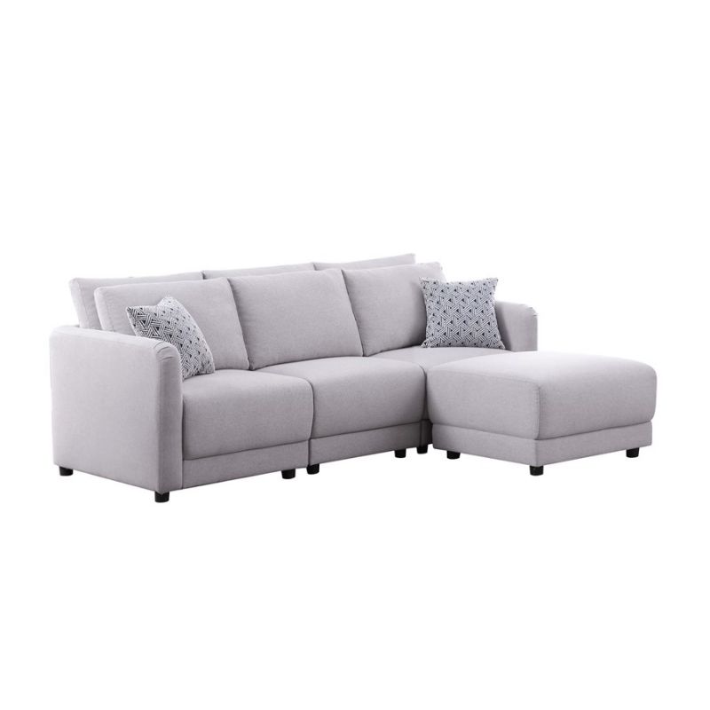 Lilola Home - Penelope Light Gray Linen Fabric Sofa with Ottoman and Pillows - 89126-5B