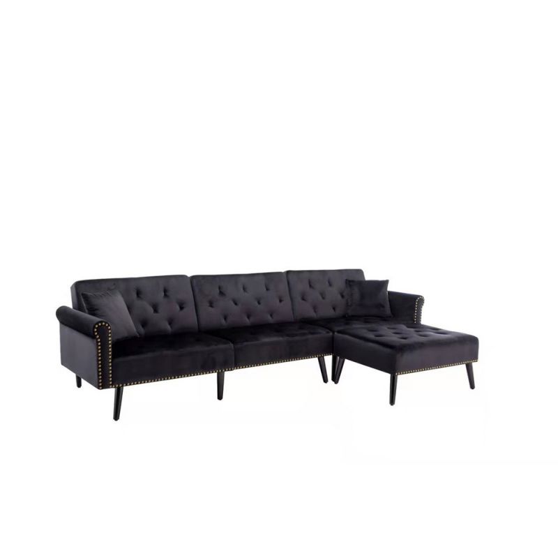 Lilola Home - Piper Black Velvet Sofa Bed with Ottoman and 2 Accent Pillows - 87842BK