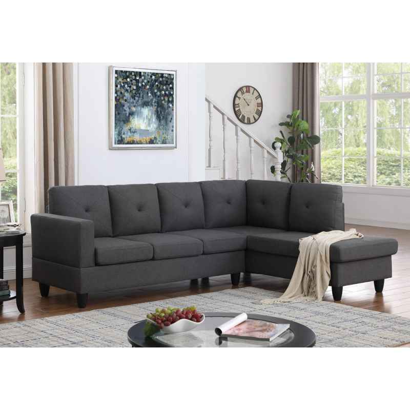 Lilola Home Santiago Dark Gray Linen Sectional Sofa with Right Facing Chaise - 83070-lilola