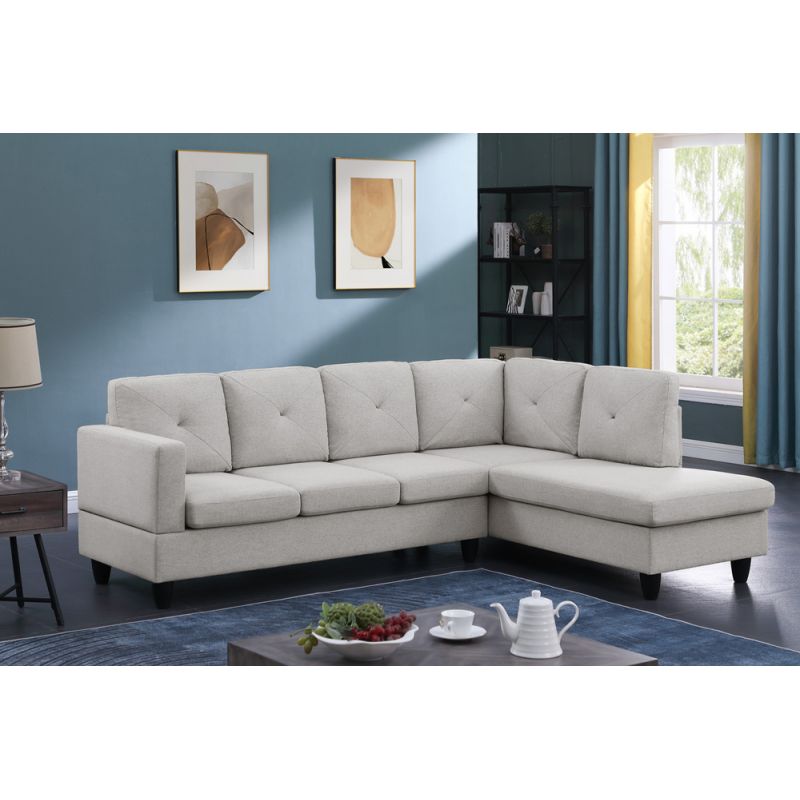 Lilola Home Santiago Light Gray Linen Sectional Sofa with Right Facing Chaise - 83071