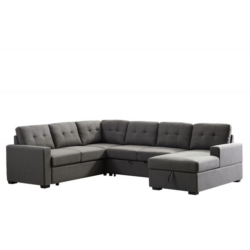 Lilola Home - Selene Dark Gray Linen Fabric Sleeper Sectional Sofa with Storage Chaise - 89128