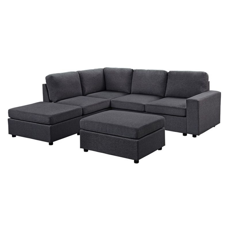 Lilola Home - Skye Modular Sectional Sofa with Ottoman in Dark Gray Linen - 881801-8