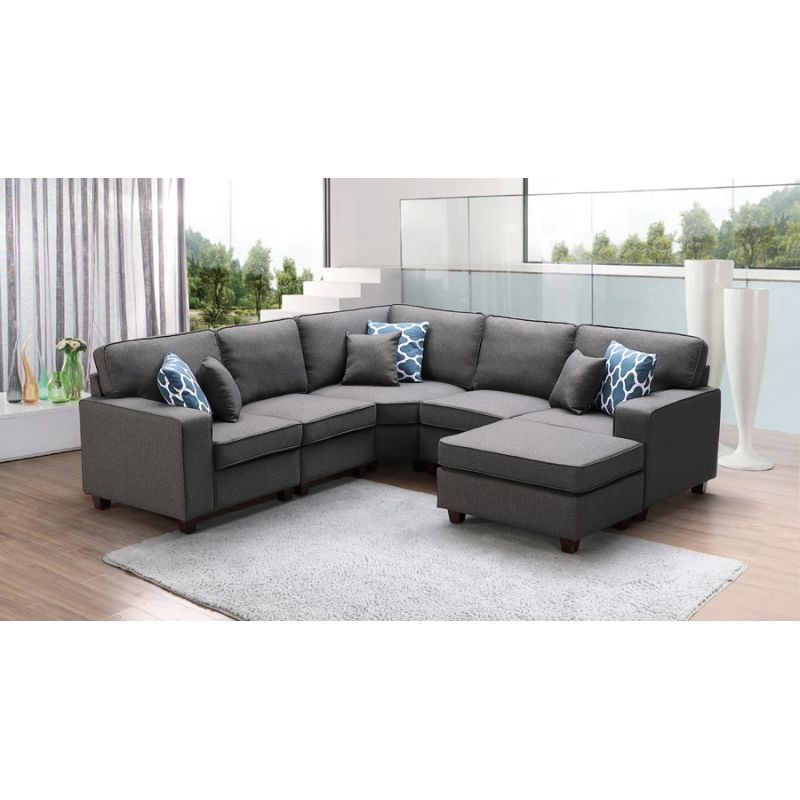 Lilola Home - Sonoma Dark Gray Linen 6Pc Modular Sectional Sofa and Ottoman - 89122-3