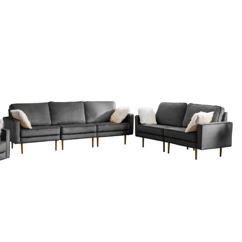 Lilola Home - Theo Gray Velvet Sofa Loveseat Living Room Set with Pillows - 81359-SL