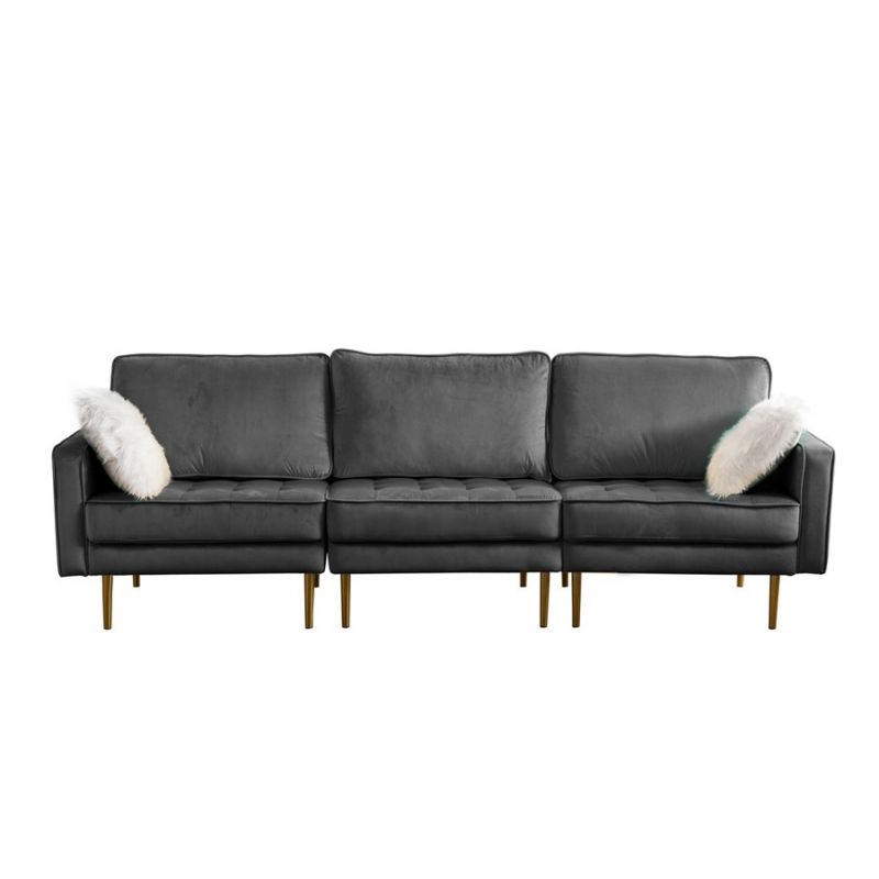 Lilola Home - Theo Gray Velvet Sofa with Pillows - 81359-S