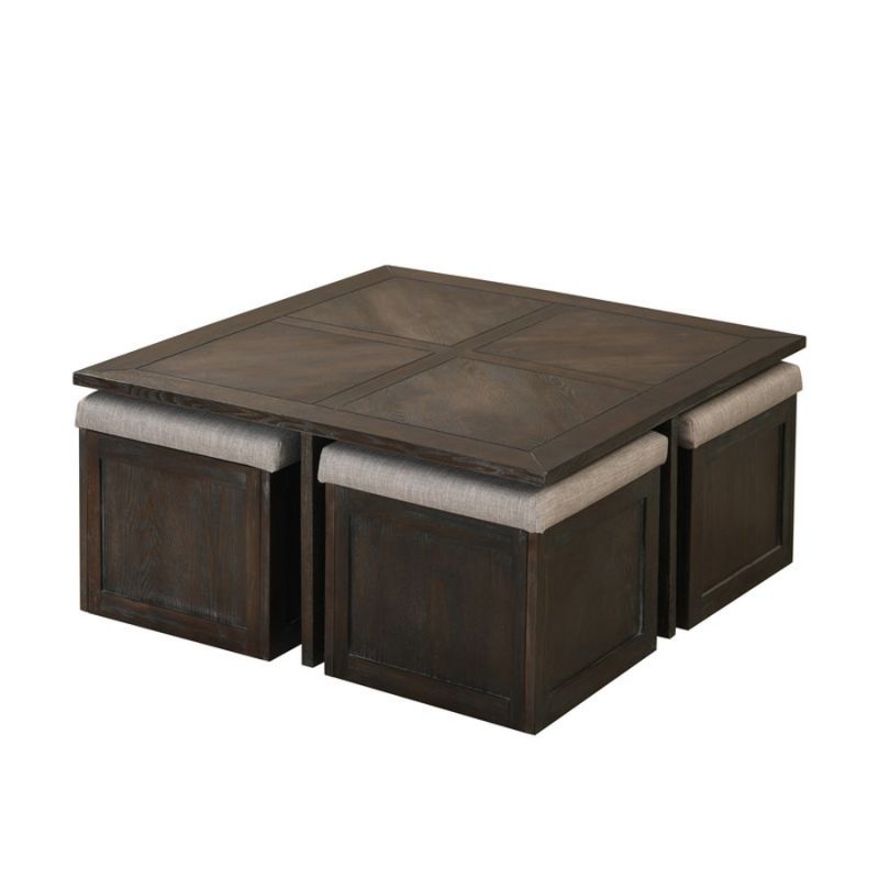 Lilola Home - Trinity Espresso MDF Coffee Cocktail Table with 4 Ottomans - 98010