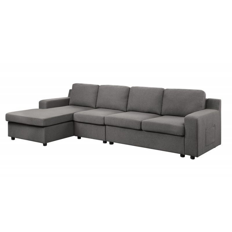 Lilola Home - Waylon Gray Linen 4-Seater Sectional Sofa Chaise with Pocket - 81803-4