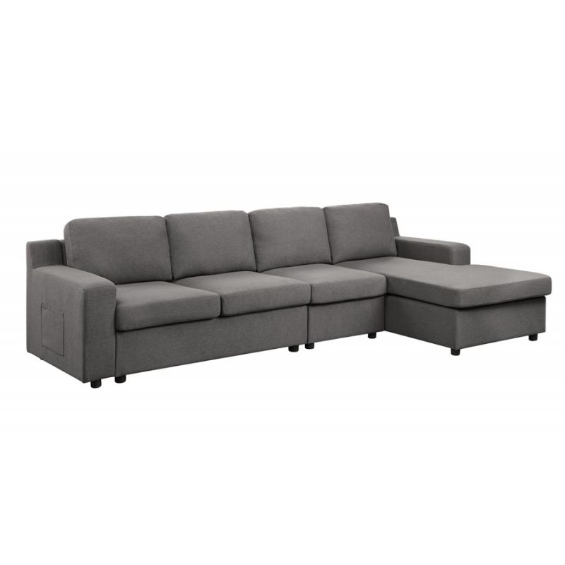 Lilola Home - Waylon Gray Linen 4-Seater Sectional Sofa Chaise with Pocket - 81803-9
