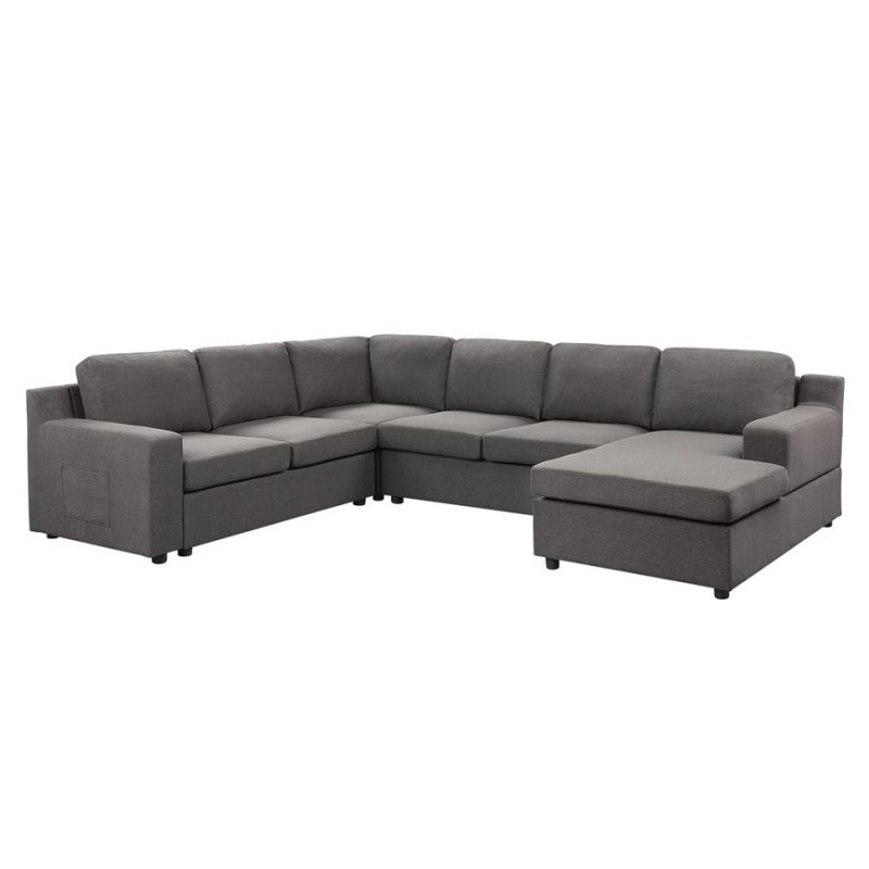 Lilola Home - Waylon Gray Linen 6-Seater U-Shape Sectional Sofa Chaise and Pocket - 81803-7