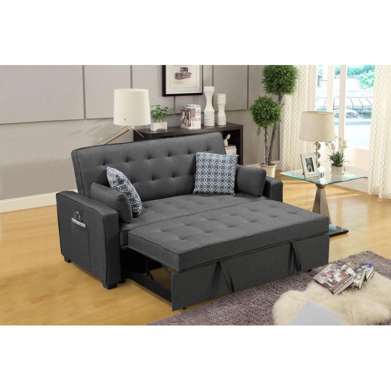 Lilola Home - William Modern Gray Fabric Sleeper Sofa with 2 USB ...