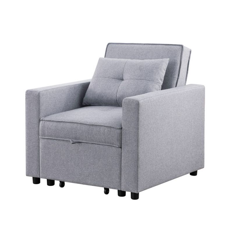 Lilola Home - Zoey Light Gray Linen Convertible Sleeper Chair with Side Pocket - 81352LG