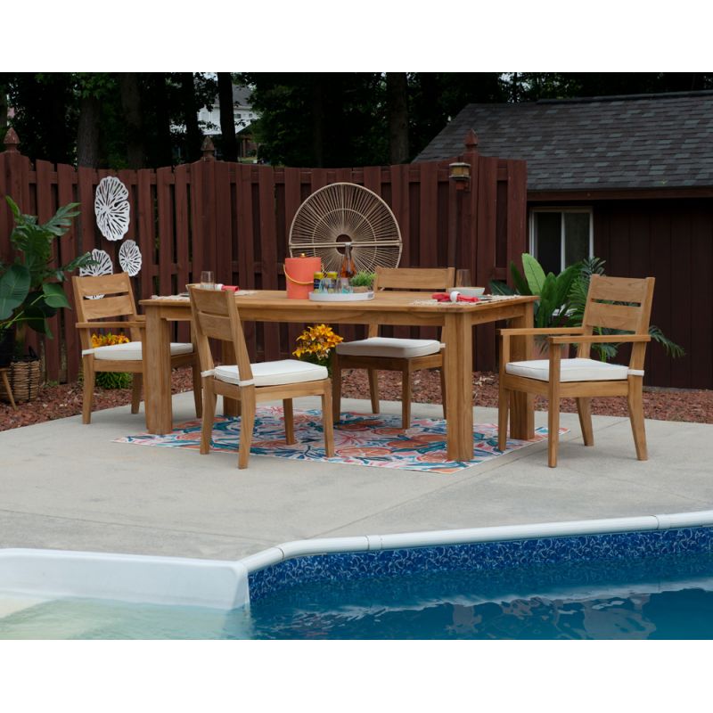 Linon Home Decor - Carenen 5pc Outdoor Dining Set, Teak/Antique White - ODCP72TKSET5PC