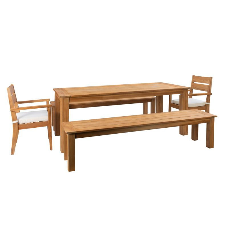Linon Home Decor - Carenen 5pc Outdoor Dining Set With Benches, Teak - ODCP73TKSET5PC