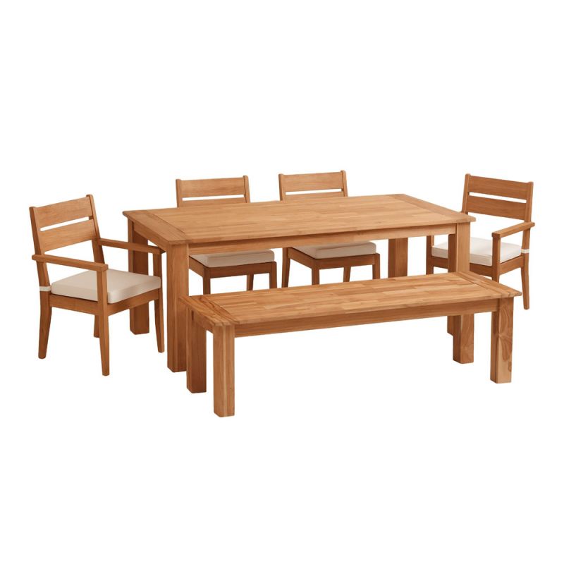 Linon Home Decor - Carenen 6pc Outdoor Dining Set, Teak - ODCP72TKSET6PC