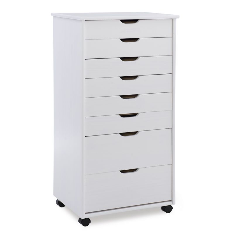 Linon Home Decor - Cary Eight Drawer Rolling Storage Cart, White Wash - CT42WHT01