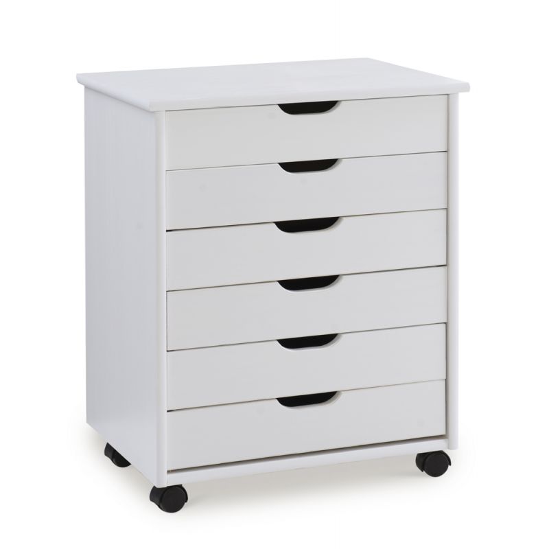 Linon Home Decor - Cary Six Drawer Wide Roll Cart, White Wash - CT41WHT01