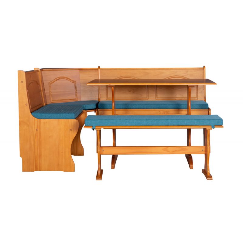 Linon Home Decor - Chelsea Nook Set with Cushions, Natural/Blue - K90375NATBLUSET