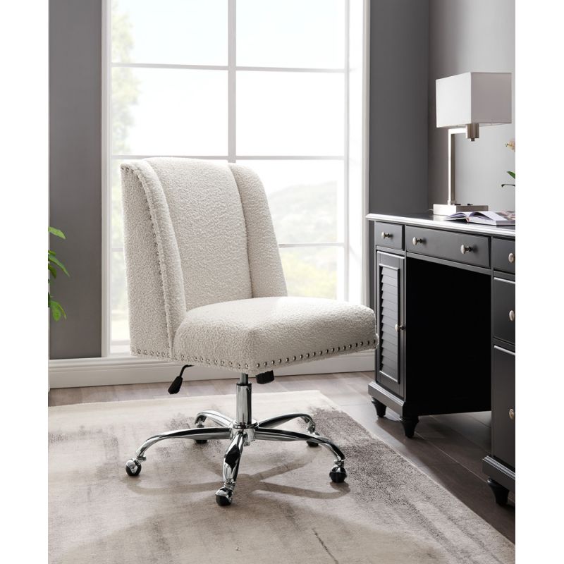 Linon Home Decor - Draper Upholstered Swivel Office Chair, Sherpa - OC114SHERP01U
